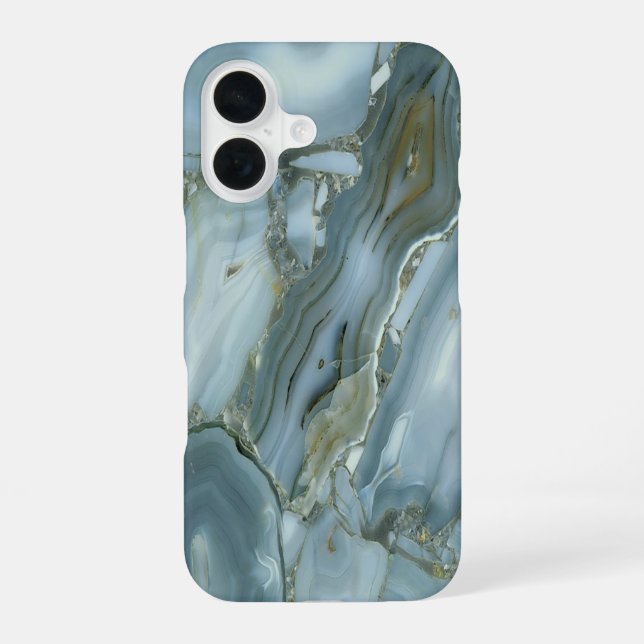 Blue Turquoise Marble Design iPhone  16 Case (Back)