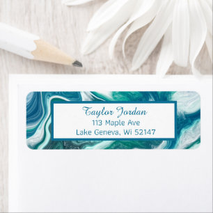 Blue Turquoise Marble Fluid Art Personalised Label