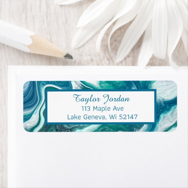 Blue Turquoise Marble Fluid Art Personalised Label (Insitu)