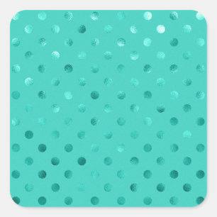 Blue Turquoise Metallic Faux Foil Polka Dot Aqua Square Sticker