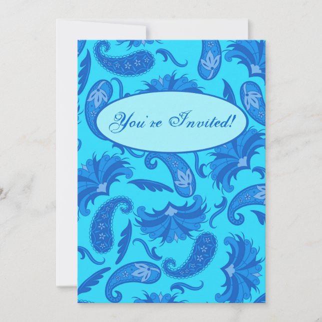 Blue Turquoise Modern Paisley Custom Invitation (Front)