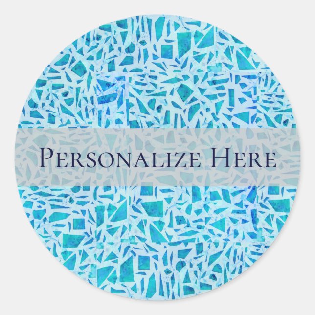 Blue Turquoise Mosaic Glass Tile Modern Chic Favou Classic Round Sticker (Front)