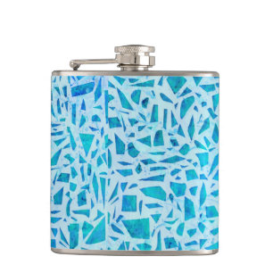 Blue Turquoise Mosaic Glass Tile Modern Chic Hip Flask