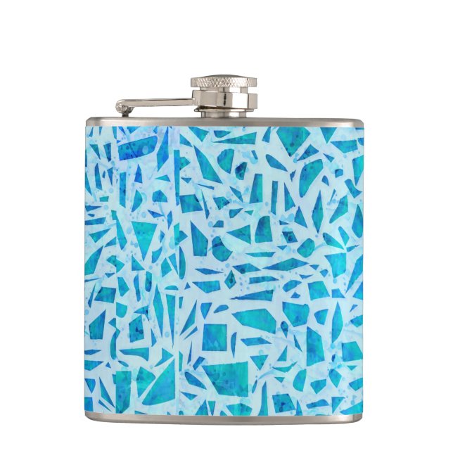 Blue Turquoise Mosaic Glass Tile Modern Chic Hip Flask (Front)