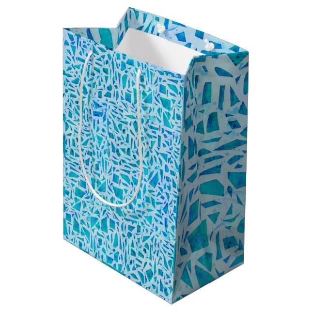 Blue Turquoise Mosaic Glass Tile Modern Chic Medium Gift Bag (Back Angled)