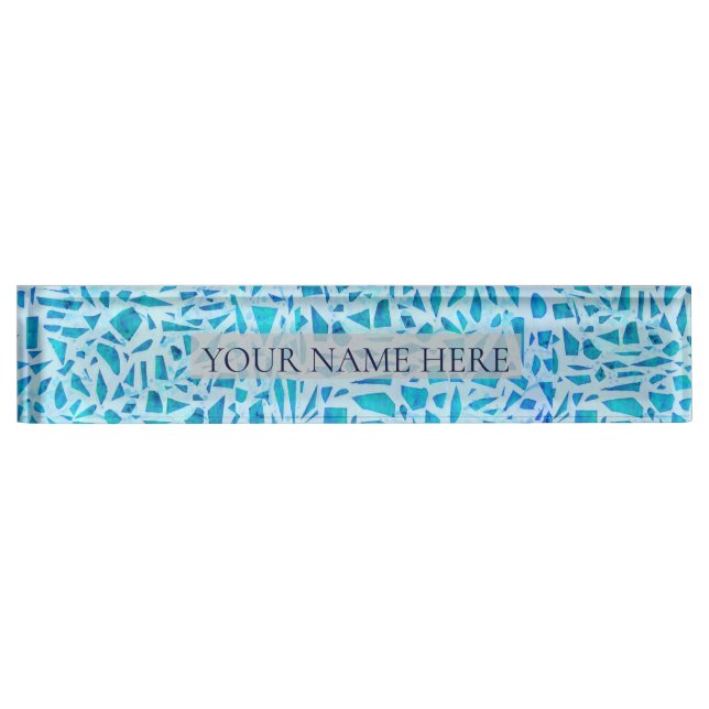 Blue Turquoise Mosaic Glass Tile Modern Chic Nameplate (Front)
