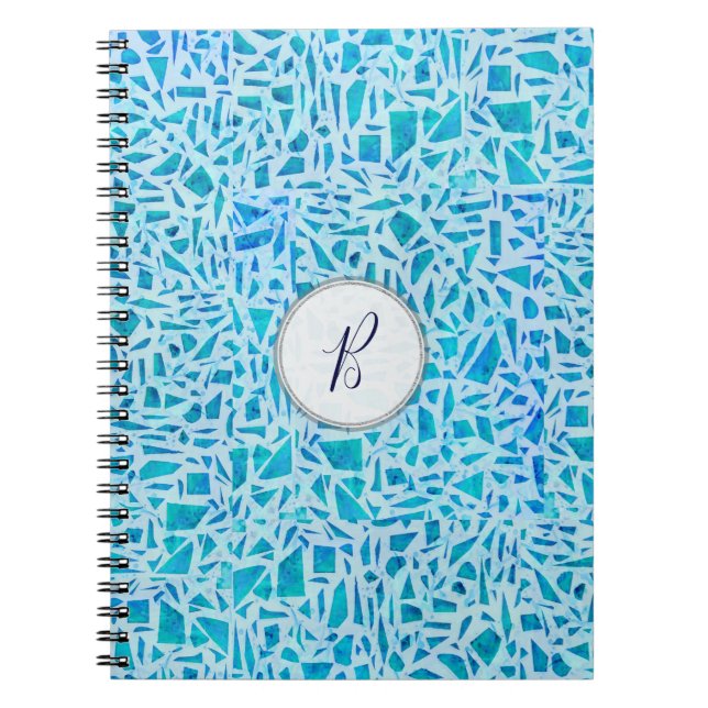 Blue Turquoise Mosaic Glass Tile Modern Chic Notebook (Front)