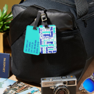 Blue Turquoise Multilingual Thank You Word Collage Luggage Tag