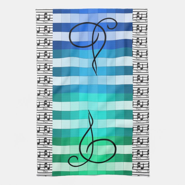 Blue Turquoise Musical Music Musician Kitchen Gift Tea Towel (Vertical)