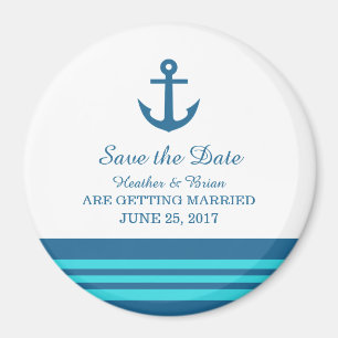 Blue Turquoise Nautical Anchor Save the Date Magnet