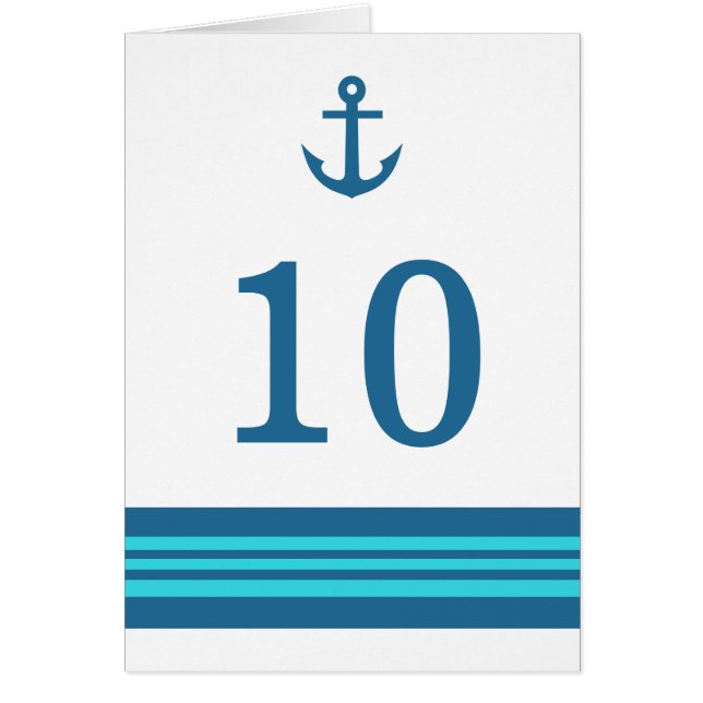 Blue Turquoise Nautical Anchor Table Number Card (Front)