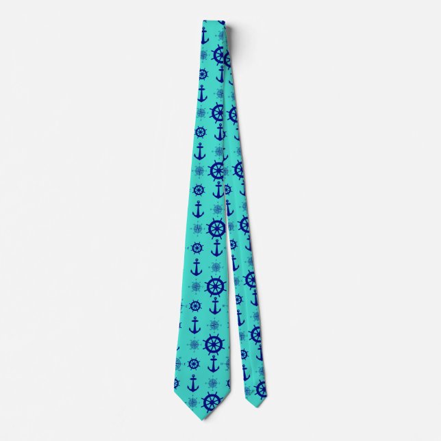 Blue Turquoise Nautical Coastal Boating Tie (Front)