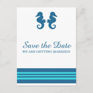 Blue Turquoise Nautical Seahorse Save the Date Announcement Postcard