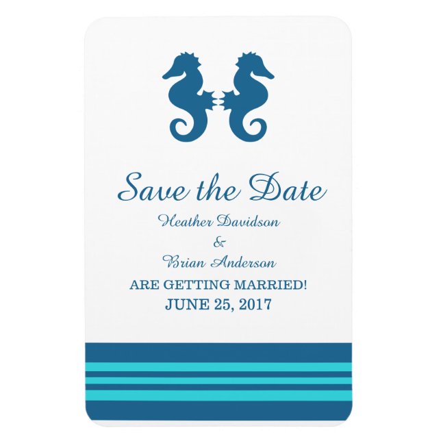 Blue Turquoise Nautical Seahorse Save the Date Magnet (Vertical)