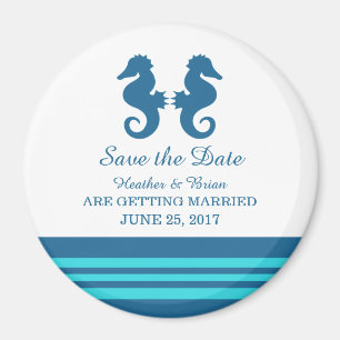 Blue Turquoise Nautical Seahorse Save the Date Magnet