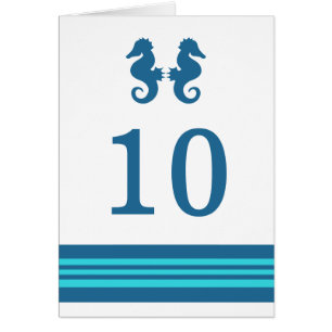 Blue Turquoise Nautical Seahorse Table Number Card