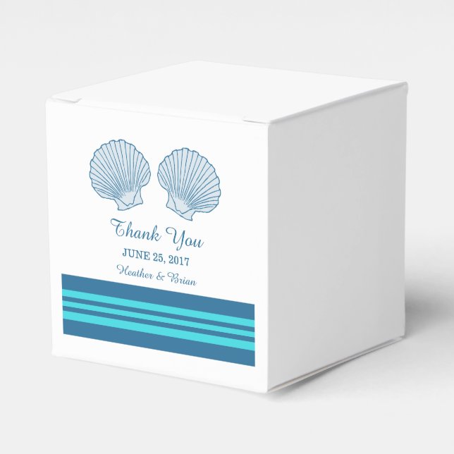 Blue Turquoise Nautical Seashells Favour Boxes (Front Side)