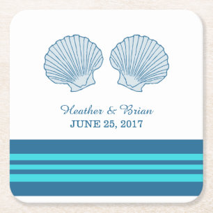Blue Turquoise Nautical Seashells Paper Coasters