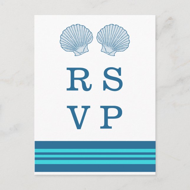 Blue Turquoise Nautical Seashells RSVP Postcard (Front)