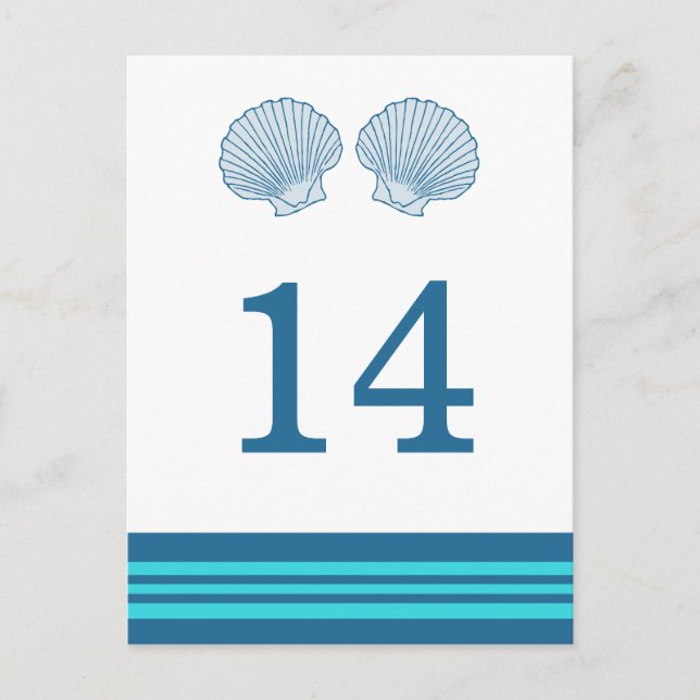 Blue Turquoise Nautical Seashells Table Postcard (Front)