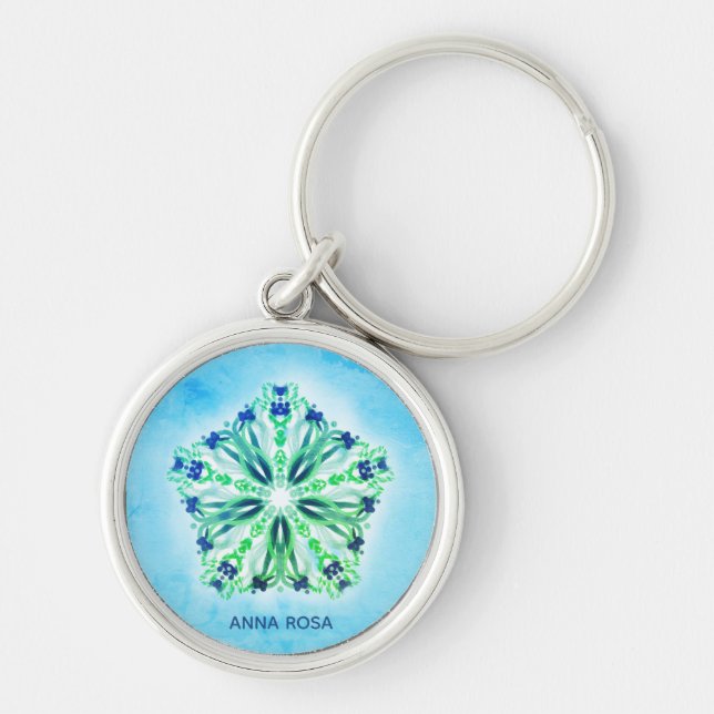 *~* Blue, Turquoise, Navy & Purple Mandala Key Ring (Front)