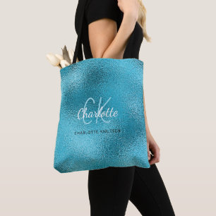 Blue turquoise ocean sea name summer tote bag