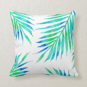 Blue Turquoise Palm Fronds Cushion