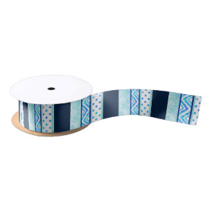 Blue Turquoise Polka Dot Geometric Stripes Satin Ribbon