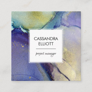 Blue Turquoise Purple Gold Abstract Liquid Art Square Business Card
