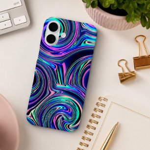 Blue Turquoise Purple Pink Spiral Art Pattern iPhone 16 Plus Case