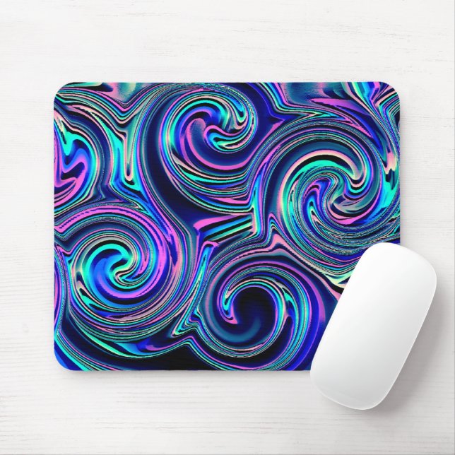 Blue Turquoise Purple Pink Spiral Art Pattern Mouse Mat (With Mouse)