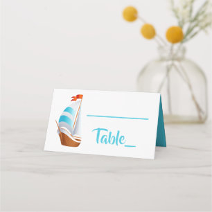 Blue Turquoise Sailboat Nautical Beach Wedding Place Card