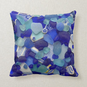 Blue turquoise sea glass beach glass photo square cushion