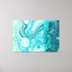 Blue, Turquoise Sea Waves and Bubbles Canvas Print