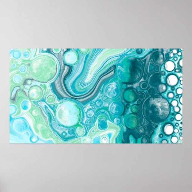 Blue, Turquoise Sea Waves and Bubbles Poster (Front)