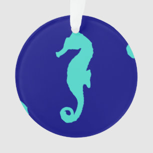 Blue Turquoise Seahorse Coastal Pattern Ornament