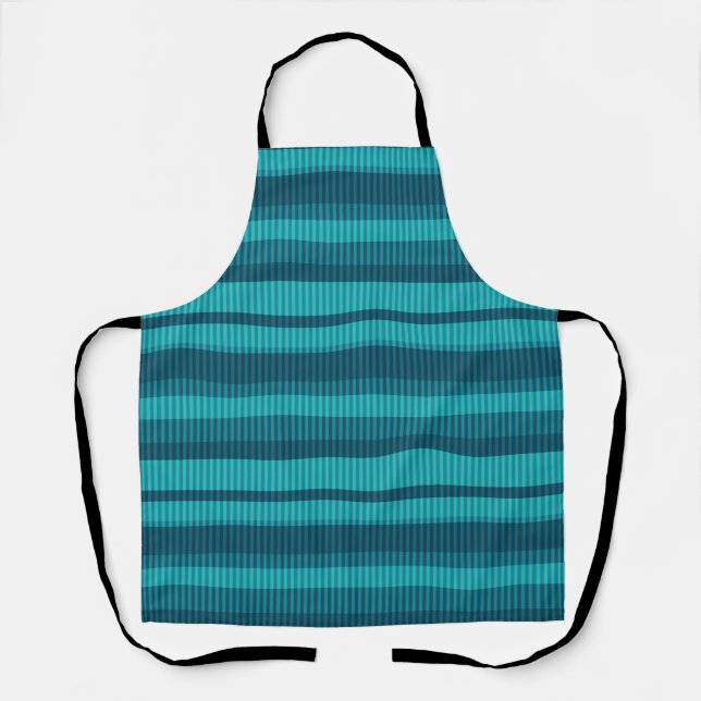 blue turquoise shades striped vertical pattern apron (Front)