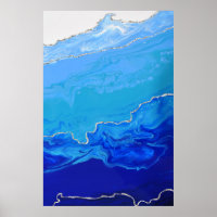 Blue Turquoise Silver Marble Abstract Art