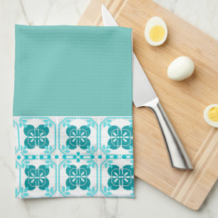 Blue Turquoise Tile Design Tea Towel