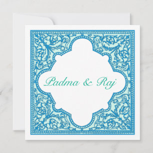 Blue & Turquoise Vintage Frame Wedding Invitation