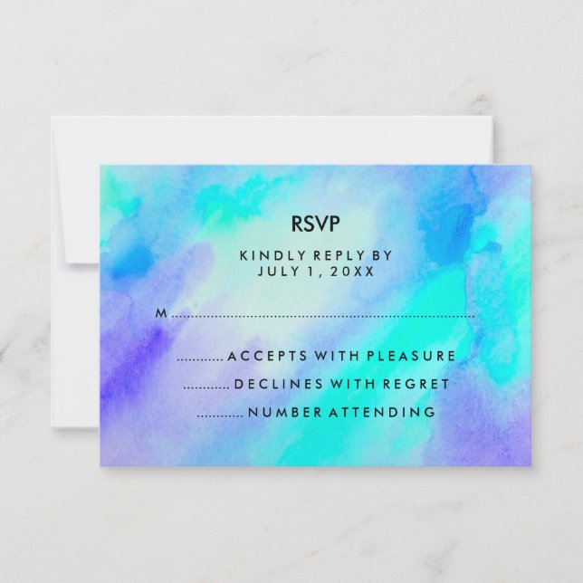 Blue Turquoise Watercolor Look Bat Mitzvah RSVP (Front)