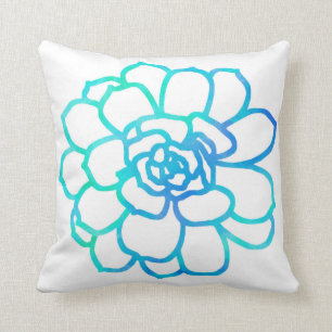 Blue Turquoise Watercolor Succulent Cushion