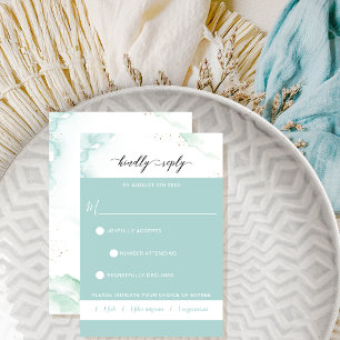 Blue Turquoise Watercolor with/without meal option RSVP Card