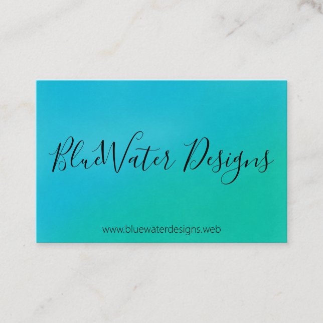 Blue Turquoise Watercolour With Calligraphy Font Business Card (Front)