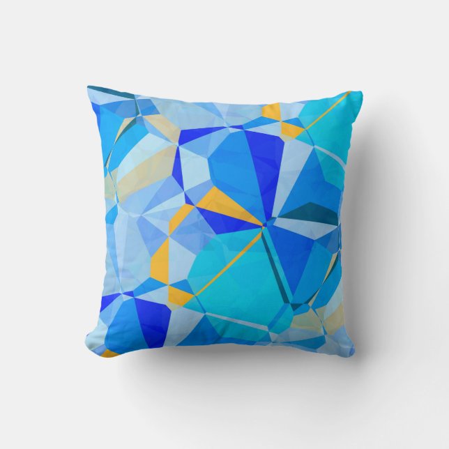 Blue Turquoise & Yellow Artistic Abstract Design Cushion (Front)
