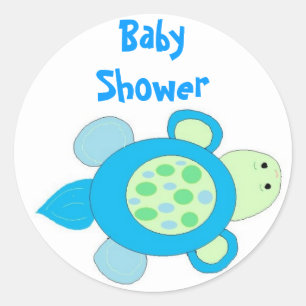 Blue Turtle Baby Shower Classic Round Sticker