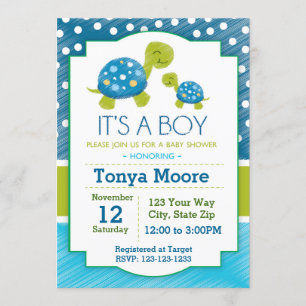 Blue Turtle Baby Shower Invitation