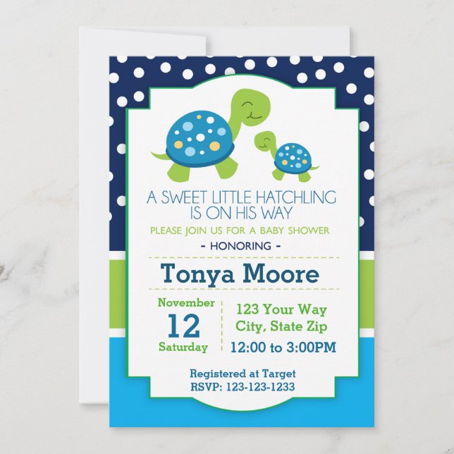 Blue Turtle Baby Shower Invitation (Boy) (Front)