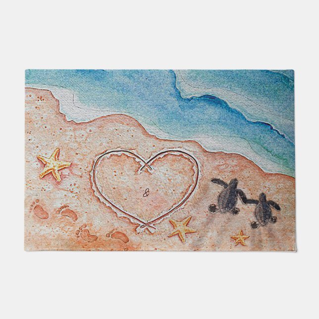 Blue Turtle Couple Love Door Mat, Ocean Doormat (Front)