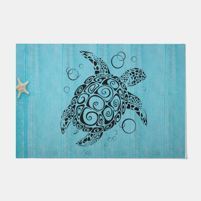 Blue Turtle doormat, Coastal House Doormat (Front)